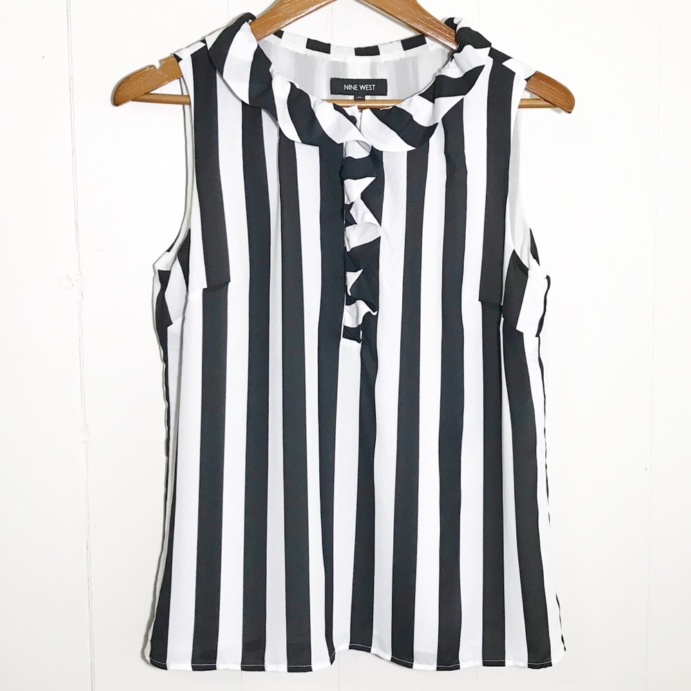 Nine West Black and White Stripe Sleeveless Blouse